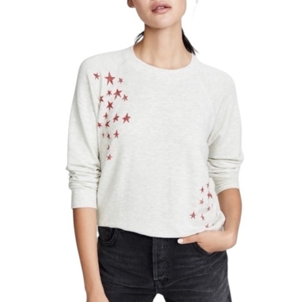 Monrow Ragland Faded Red Stars‎ Crewneck Sweatshirt Pullover Small